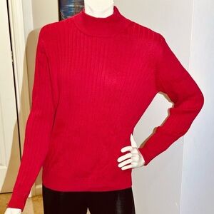 Women’s Red Ribbed Mock Turtleneck sweater blouse shirt Size Small cotton Nice!